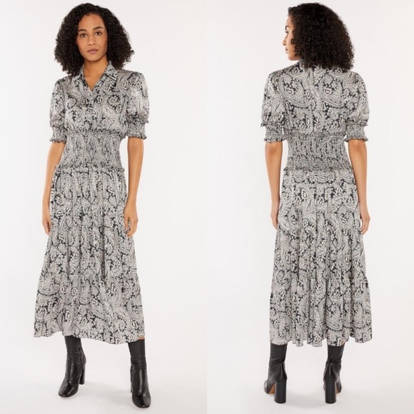 Cinq à Sept Delancey short sleeve smocked waist midi‎ Dress - Picture 2 of 7